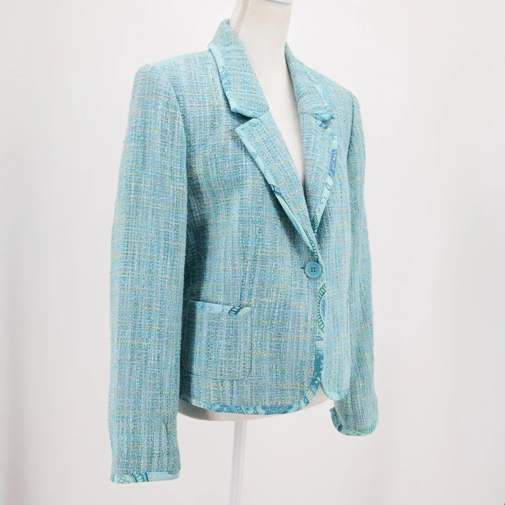 Norton McNaughton Vintage Blue Tweed Blazer Professional Coastal Grandmother 14‎